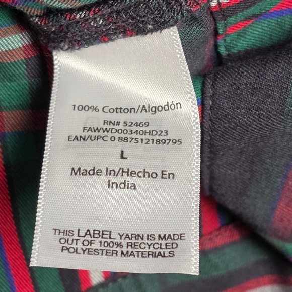 Free Assembly Plaid Smocked Waist Shirt Dress Women's Size L Black Green Red - Picture 4 of 7